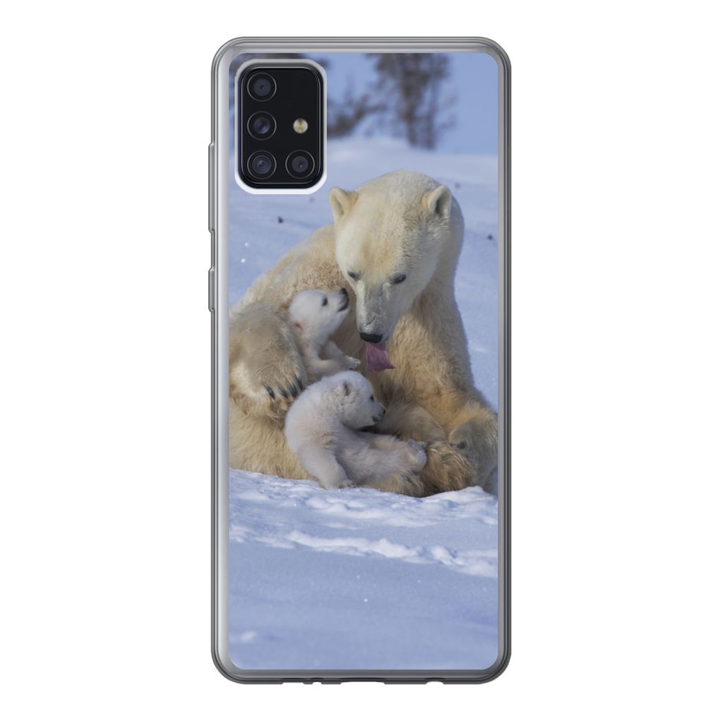 MuchoWow Handyhülle Schutzhülle Hülle für Samsung Galaxy A52 5G Eisbären - Schnee - Weiß Silikon Softcase Handy Hülle - Umschlag