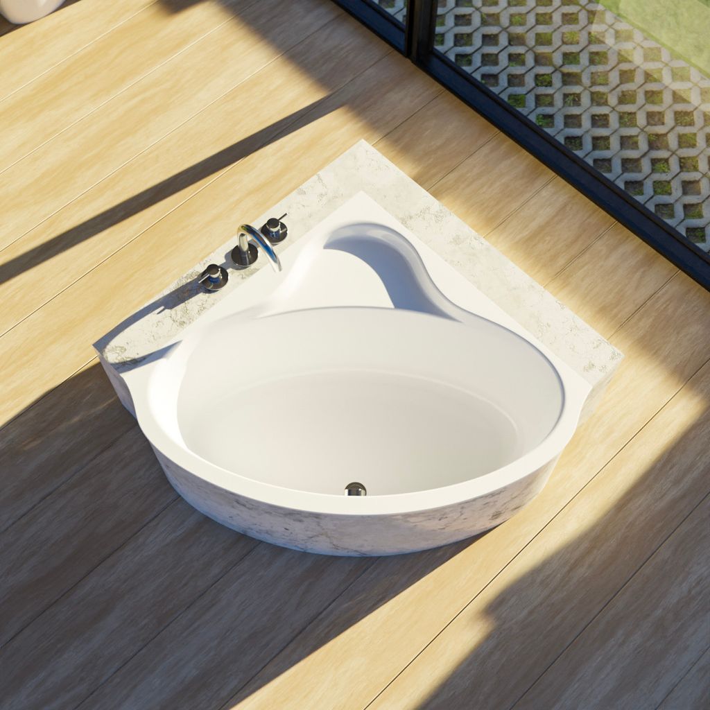 ECOLAM Badewanne Eckbadewanne BALA 130 x 130 cm Acrylwanne Sanitäracryl weiß Ablaufgarnitur Viega Füße Silikon