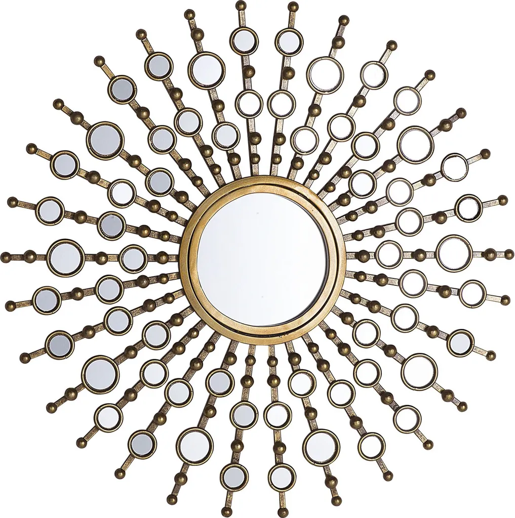 Miroir mural doré ø 70 cm pour agrandir l'espace - Design soleil en métal