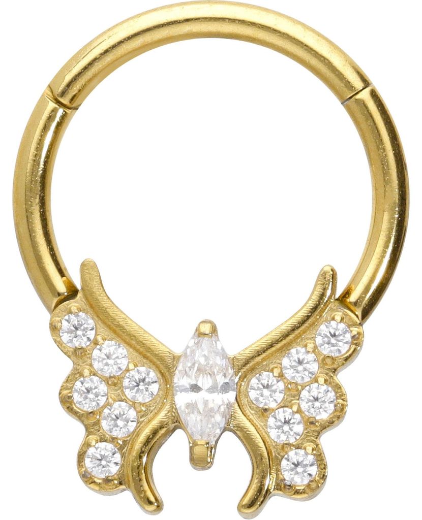 Ohrpiercing, Nasenpiercing, Septum Piercing Titan Segmentring Clicker KRISTALLSCHMETTERLING
