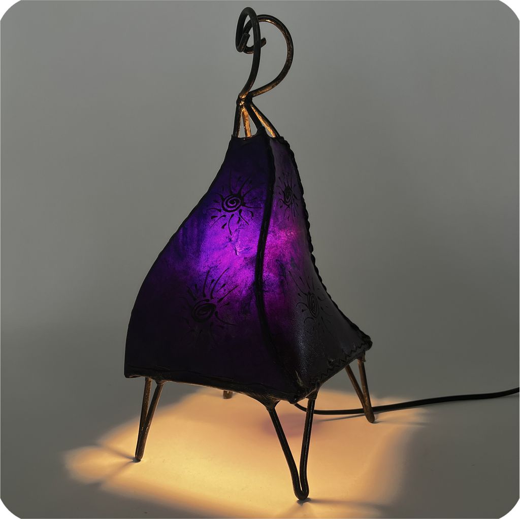 Orientalische Lampe Hennalampe marokkanische Lederlampe Tischleuchte Stehleuchte Mellah Sonne 35-38 cm, lila
