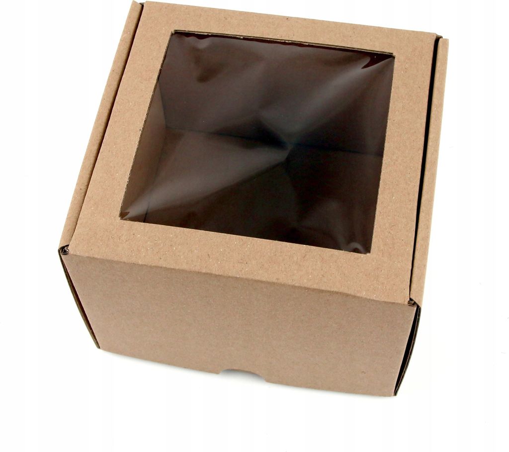 13x13x10 cm Box mit Fenster quadratisch Eco Brown - Set von 5 Stück, Schachtel mit Fenster, Verpackung mit Sichtfenst