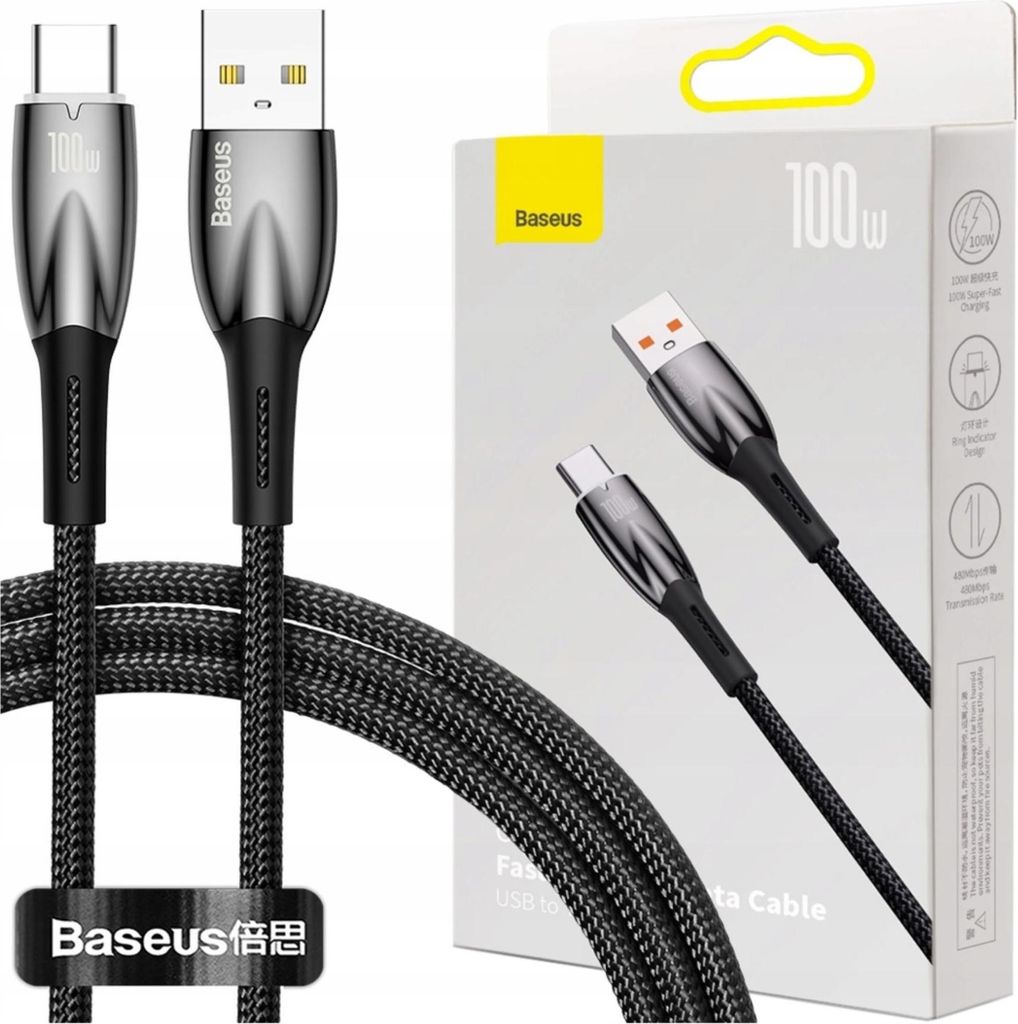 Câble Usb Do Usb-C Baseus Glimmer, 100W, 1M (Czarny) Image du produit 
