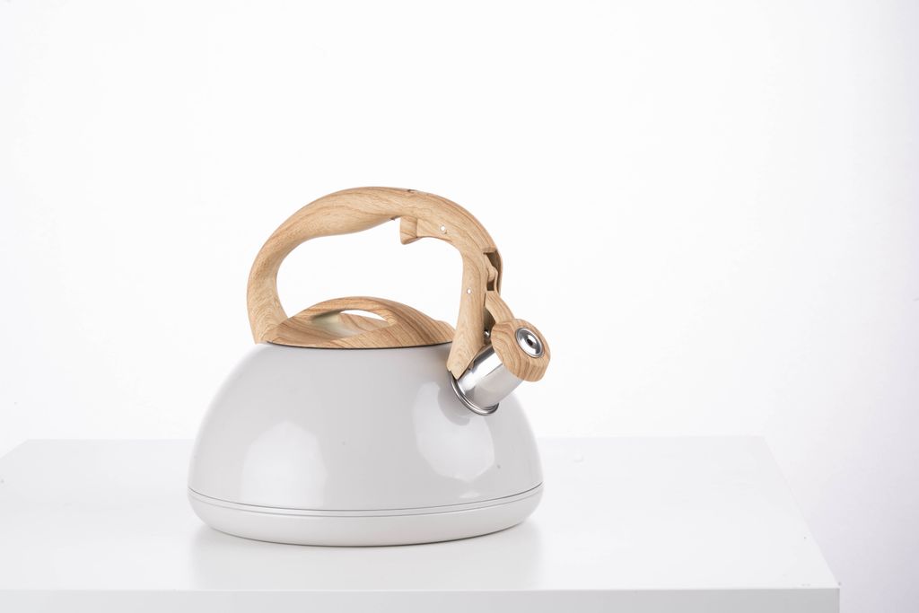 Pfeifkessel Flötenkessel aus Edelstahl 3L Wasserkessel Wasserkocher grau-beige mit braun Induktion