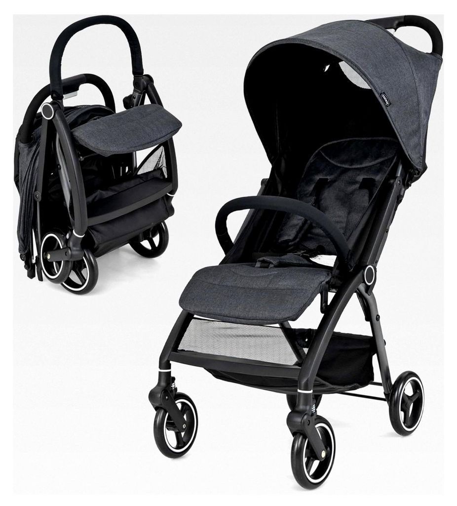 Faltbarer Kinderwagen mit neigbarer Rückenlehne, verstellbarem Sonnendach, 5-Punkt-Sicherheitsgurt, Universalrädern und Aufbewahrungskorb, Tragf...