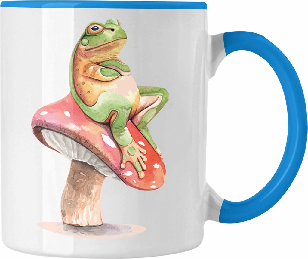 Trendation - Frosch Pilz Tasse Grafik Geschenk Lustig (Blau)