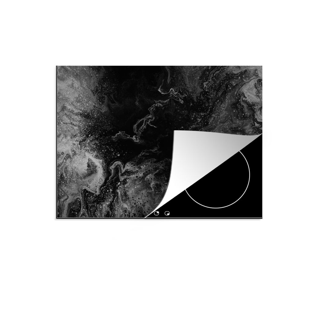 KitchenYeah Herdabdeckplatte Schwarz - Granit - Stein - Weiß , 70x52cm, Küche Deko, Glaskeramikkochfeld Herdabdeckung, Abdeckplatte fùr Kochfeld