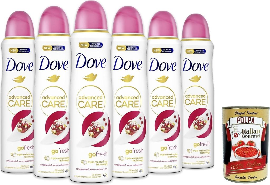 Dove Deodorante Spray Advanced Care Go Fresh Pomegranate, deo Mit feuchtigkeitsspendenden und empfindlichen Formel,ohne Alkohol, 72 Stunden, 6x 150...