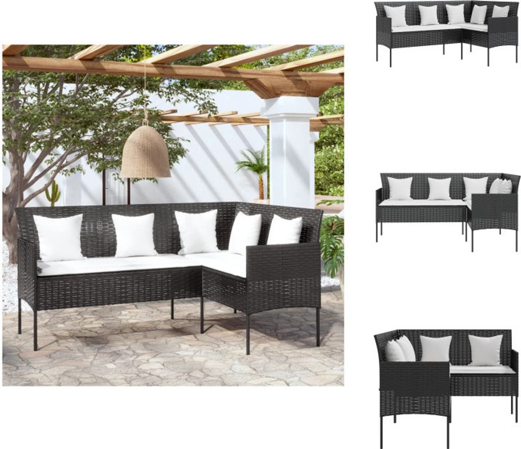 vidaXL Sofa in L-Form mit Kissen Poly Rattan Schwarz - Gartensofas