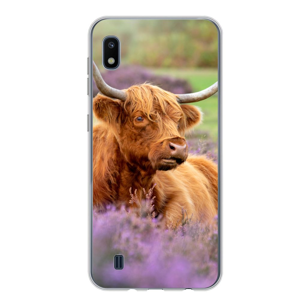 MuchoWow Handyhülle Schutzhülle Hülle für Samsung Galaxy A10 Schottischer Highlander - Braun - Büsche Silikon Softcase Handy Hülle - Schutz...