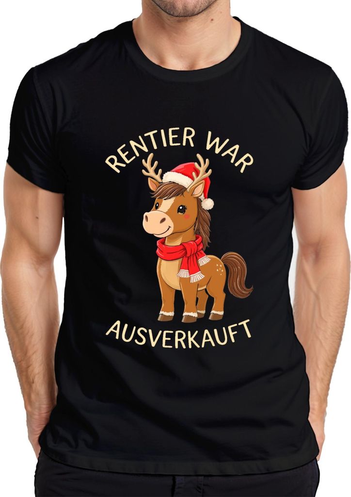 Rentier war t Weihnachten lustig Pferd Geweih niedlich Herren T-Shirt, Schwarz, XXL