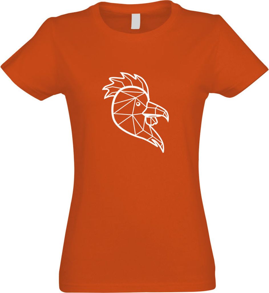 Kiwistar - T-Shirt tailliert - Damen - orange - Polygon Hahn Gockel Tier Art - mit Motiv Bedruckt - Funshirt Design - Sport - Freizeit - Damen - S