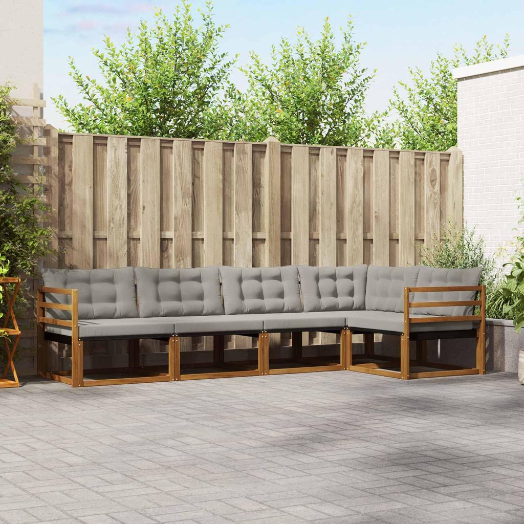 "2026 Aktion"Outdoor-Sofagarnitur - CLORIS - Balkonmöbe/Sitzgruppe - mit Kissen 5 pcs - Moderne Design - Natürlich und Hellgrau - Gartensofas Pro...