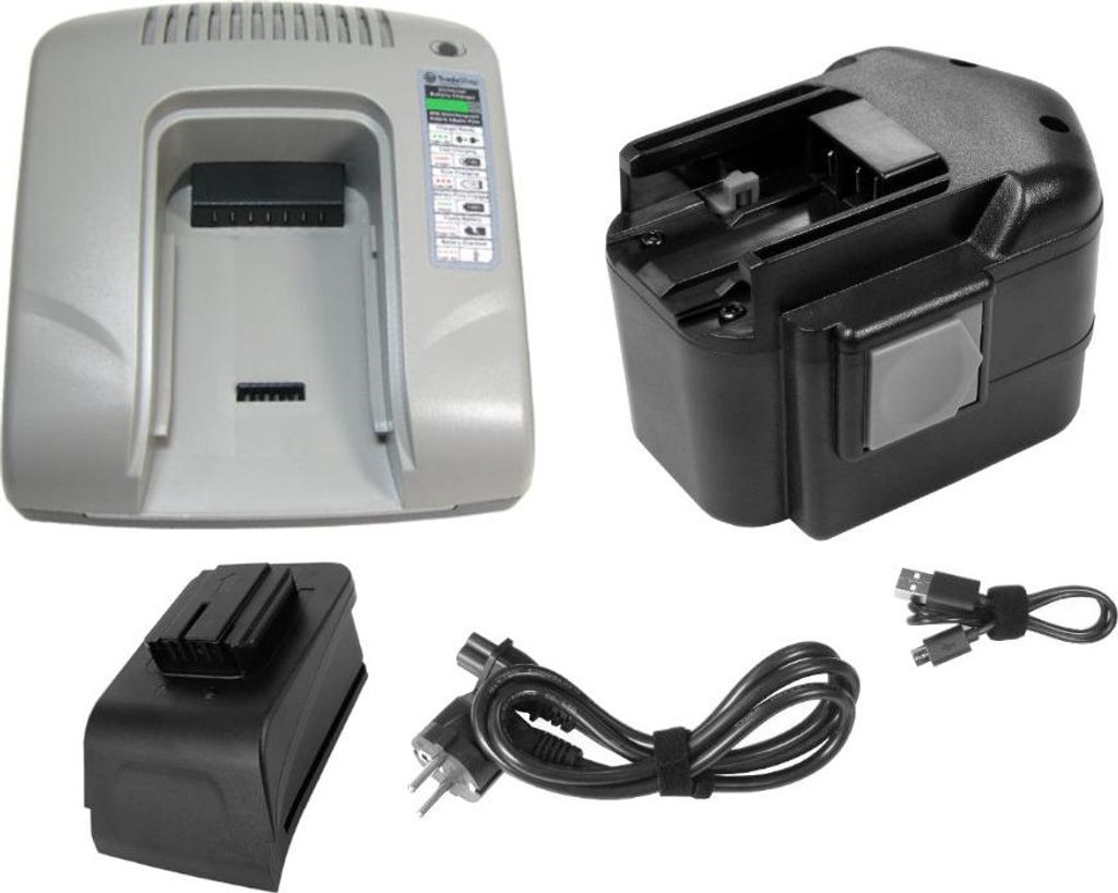 Trade-Shop 2in1 Set: Ni-MH Akku 12V 2000mAh + Ladegerät Ladestation mit USB Anschlüssen kompatibel mit Fromm P320 Umreifungsgerät, Förch BXS12