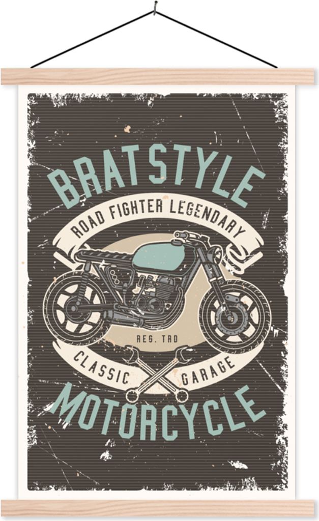 MuchoWow Textilposter Mancave - Motor - Werkzeuge - Retro 120x180 cm mit holzfarbenen Rahmen - Textil-Plakat