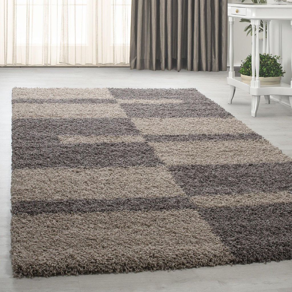 Homebyhome Hochflor Teppich Shaggy, Kariertes Design, Flauschig & Weich für Wohnzimmer Grösse 200x290 cm
