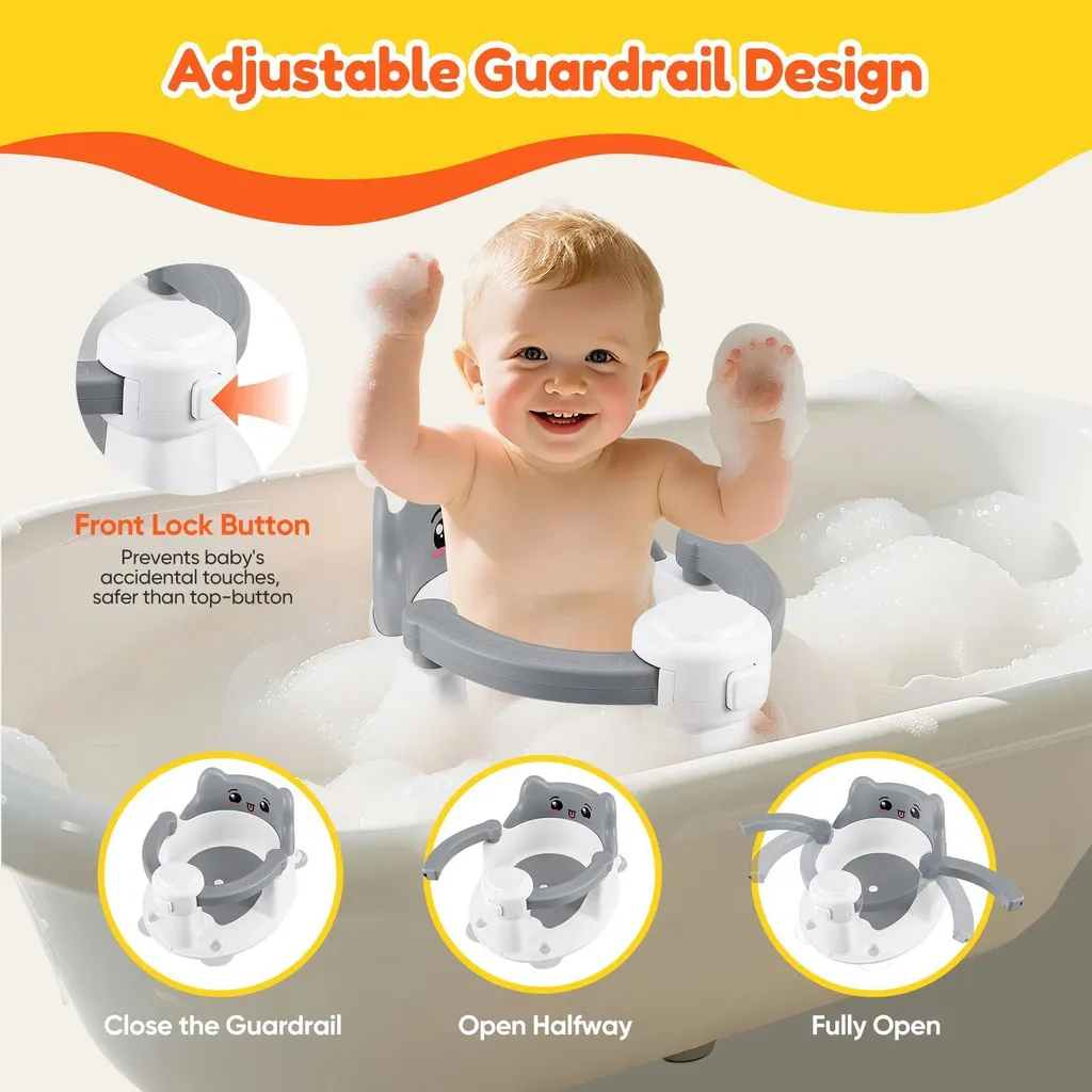 Siège de bain pour bébé assis gris support de baignoire sécurisé 6 à 24 mois