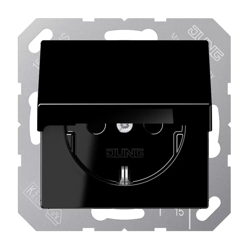 Jung A1520BFKLSW SCHUKO Steckdose Klappdeckel bruchsicher Serie A schwarz (A1520BFKLSW)