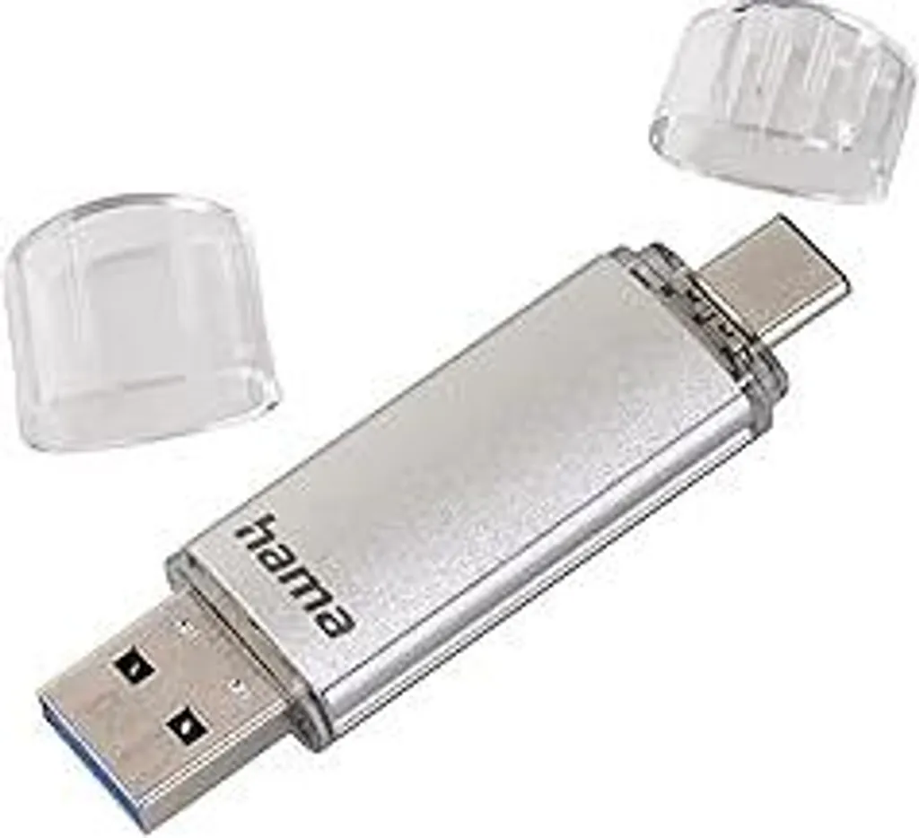 Hama 128GB chiavetta USB con USB 3.0&USB 3.1-Type-C (chiavetta USB 2 in 1, ad esempio per telefono cellulare Android, tablet, computer, notebook, MacBook, OTG, 40MB/s) Chiavetta USB-Type-C per telefono cellulare, doppia chiavetta di memoria argento