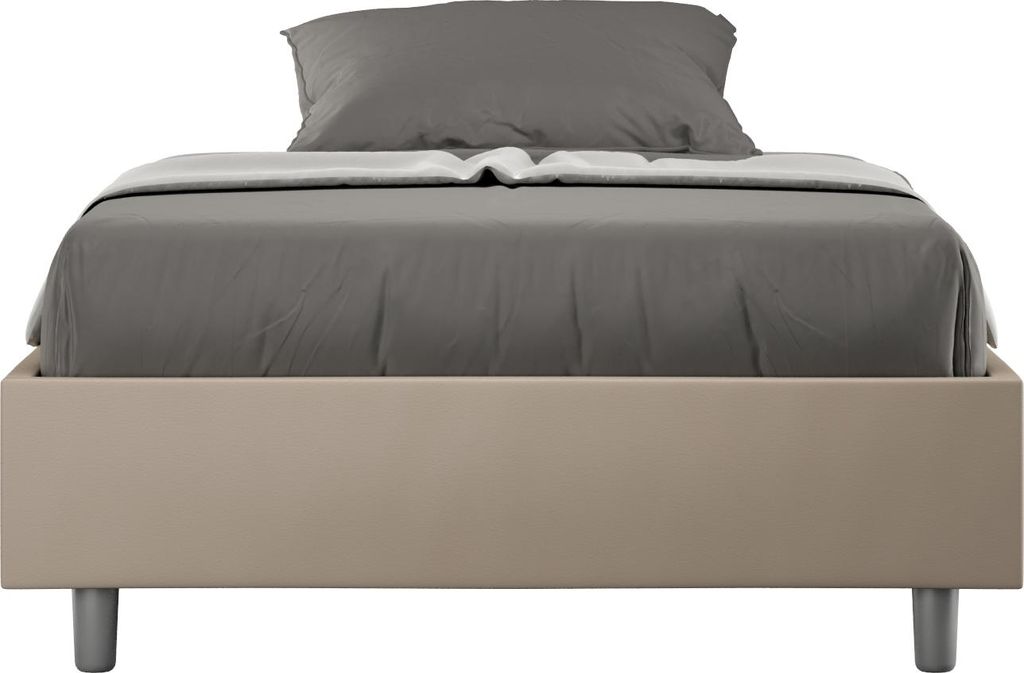 ITYHOME - Gepolstertes Bett ohne Lattenrost 120x190 mit Kunstlederbezug Taubengrau Azelia