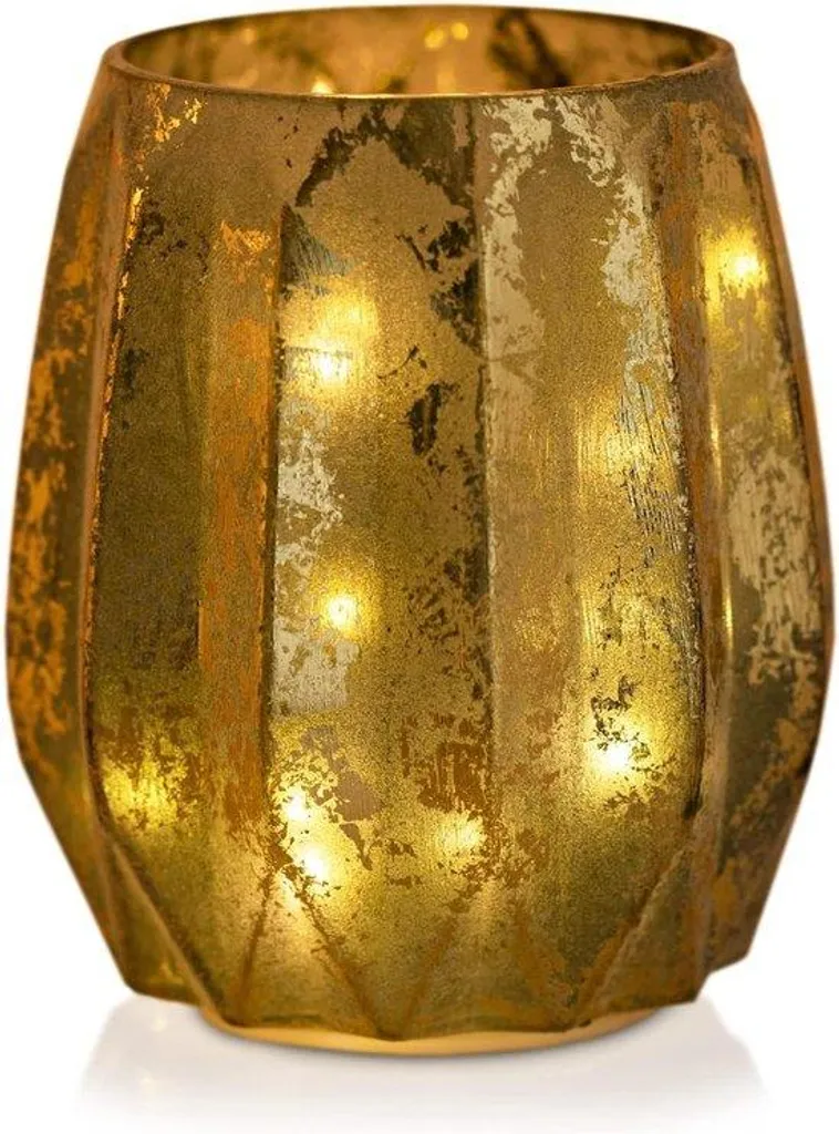 Jardin Lumineux en Verre Émaillé Vert et Or avec LED - Modèle Ref 742
