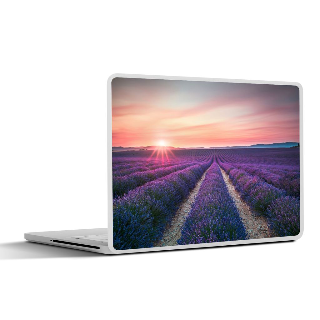 MuchoWow Laptop Aufkleber Sticker Cover Lavendel - Lila - Blumen - Himmel 25x18 cm - Laptop-Deko
