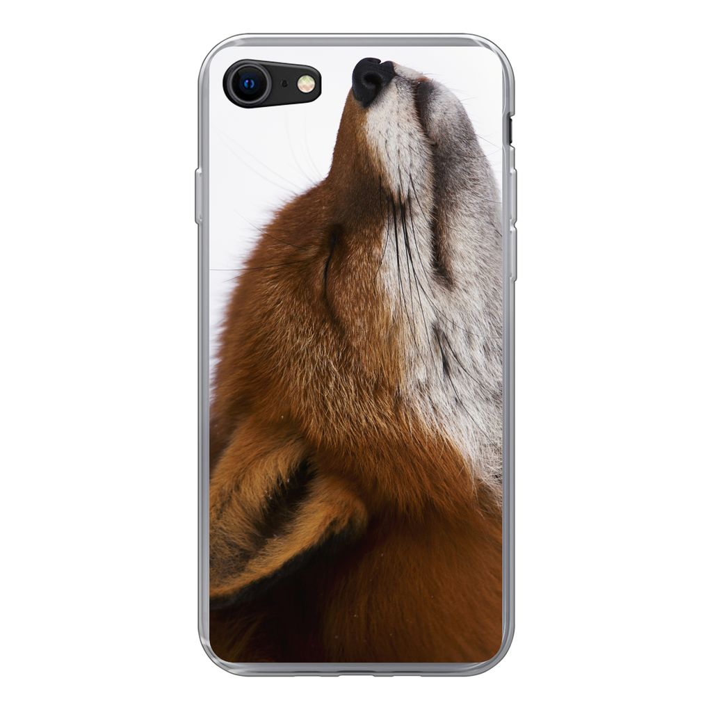 MuchoWow Handyhülle Schutzhülle Hülle für iPhone 8 Fuchs - Nase - Weiß Silikon Softcase Handy Hülle - Schutzhaube