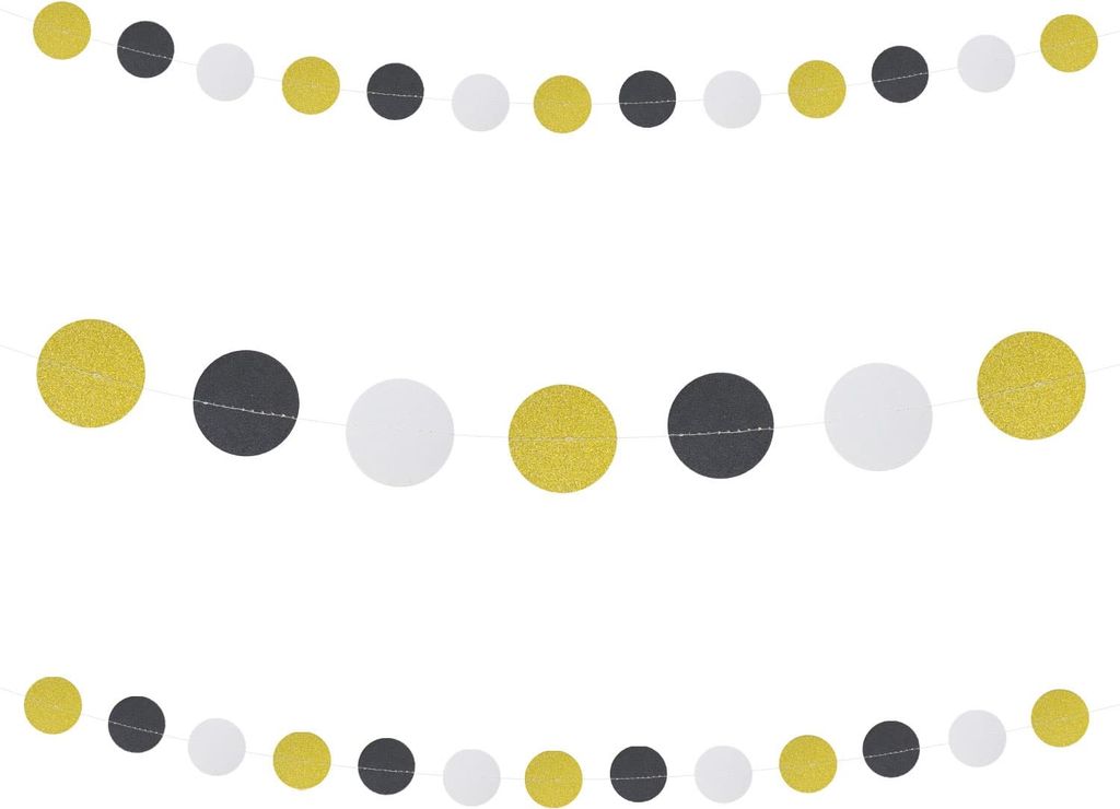 Oblique Unique Kreis Girlande Banner Geburtstag Hochzeit JGA Babyshower Party Deko - gold schwarz weiß