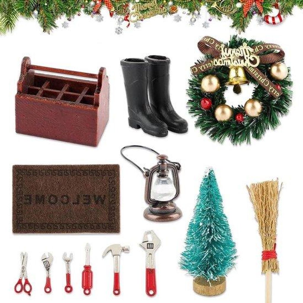 Kleine 13teilige Gartenzwergeinrichtung Weihnachtssatz
