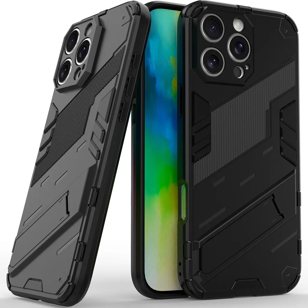 Custodia per iPhone 16 Pro Max Hybrid PC TPU Custodia protettiva antiurto con funzione stand Nero