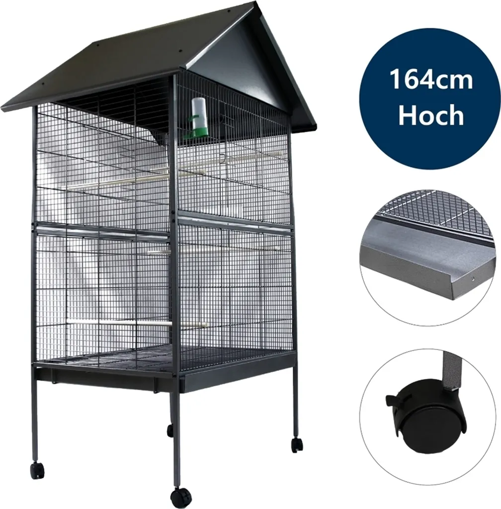 Voliera Mucola Design XXL Grigio: Gabbia Elegante per Interni ed Esterni