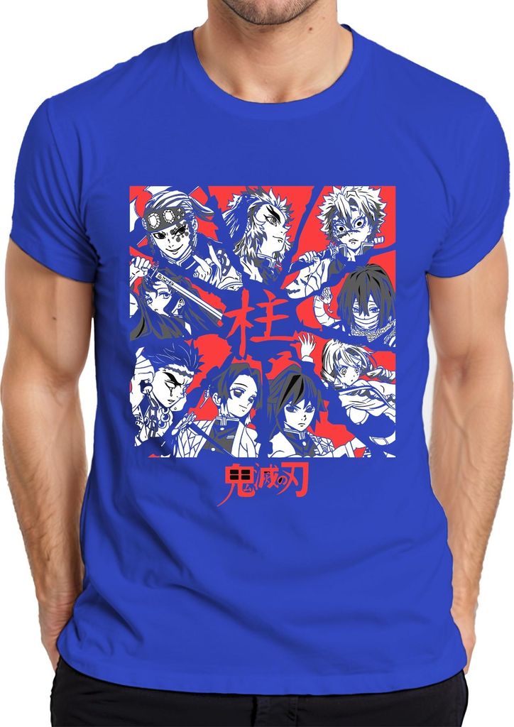 Demon Slayer Kimetsu no Yaiba Hashira Anime Geschenk Vintage Herren T-Shirt, Blau, XXL