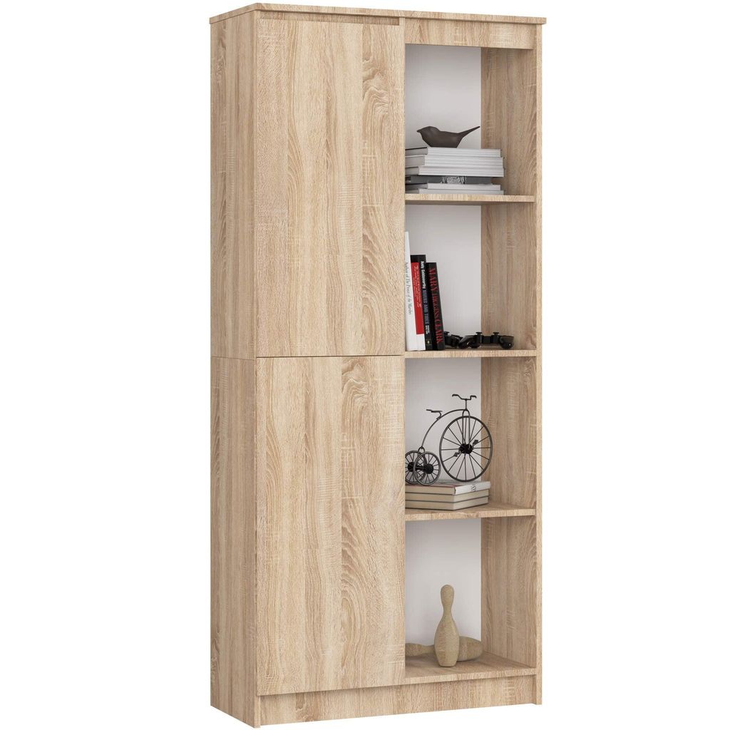 Regal – Bücherregal – Standregal – Regalschrank – CLP – 80 cm – Sonoma Eiche – Hohes Standregal mit Tür und acht Fächern
