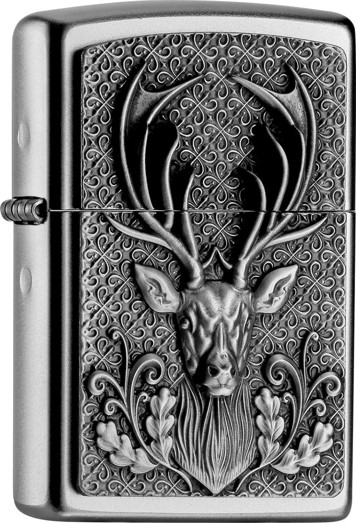 Zippo Feuerzeug Deer Emblem - Satin Finish Chrom, silber, Produktbild 