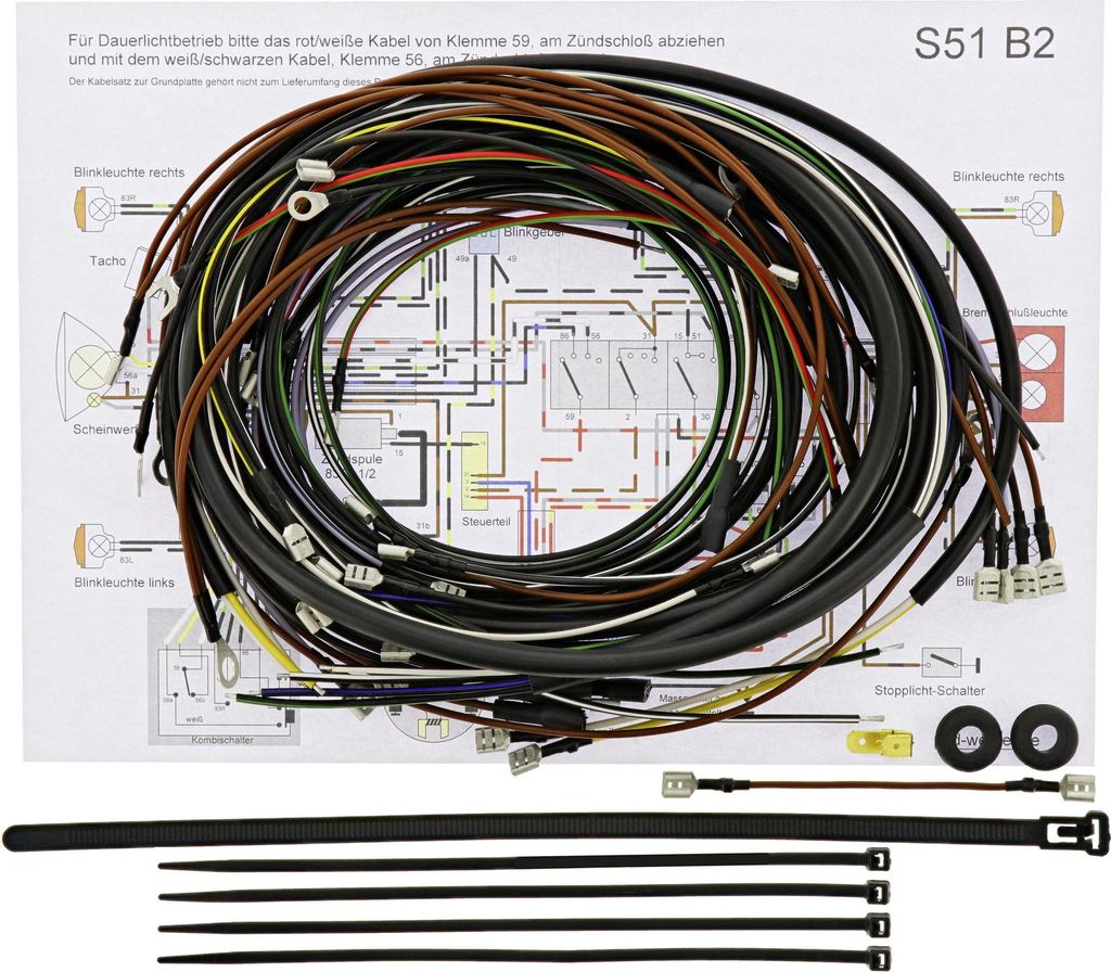 Simson Kabelbaumset S51 B2 6V Elektronikzündung, inkl. Schaltplan