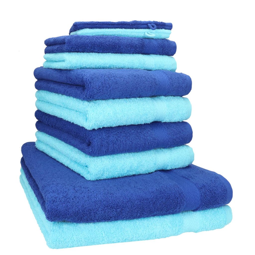Betz 10-tlg. Handtuch-Set PREMIUM 2 Duschtücher 4 Handtücher 2 Gästetücher 2 Waschhandschuhe Farbe: royalblau & türkis