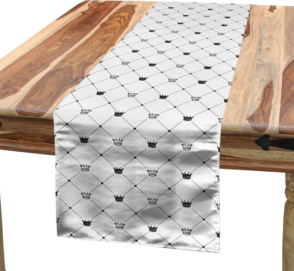 ABAKUHAUS Abstrakt Tischläufer, Kings Crown Classic Empire Royal Icon auf zeitgenössische Kunstvoll Simplistic Display, 40 x 180 cm, Weiß Schwarz