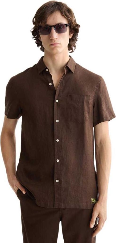 Scotch & Soda Regular Fit Linen Kurzarmhemd Braun XL Mann Braun XL