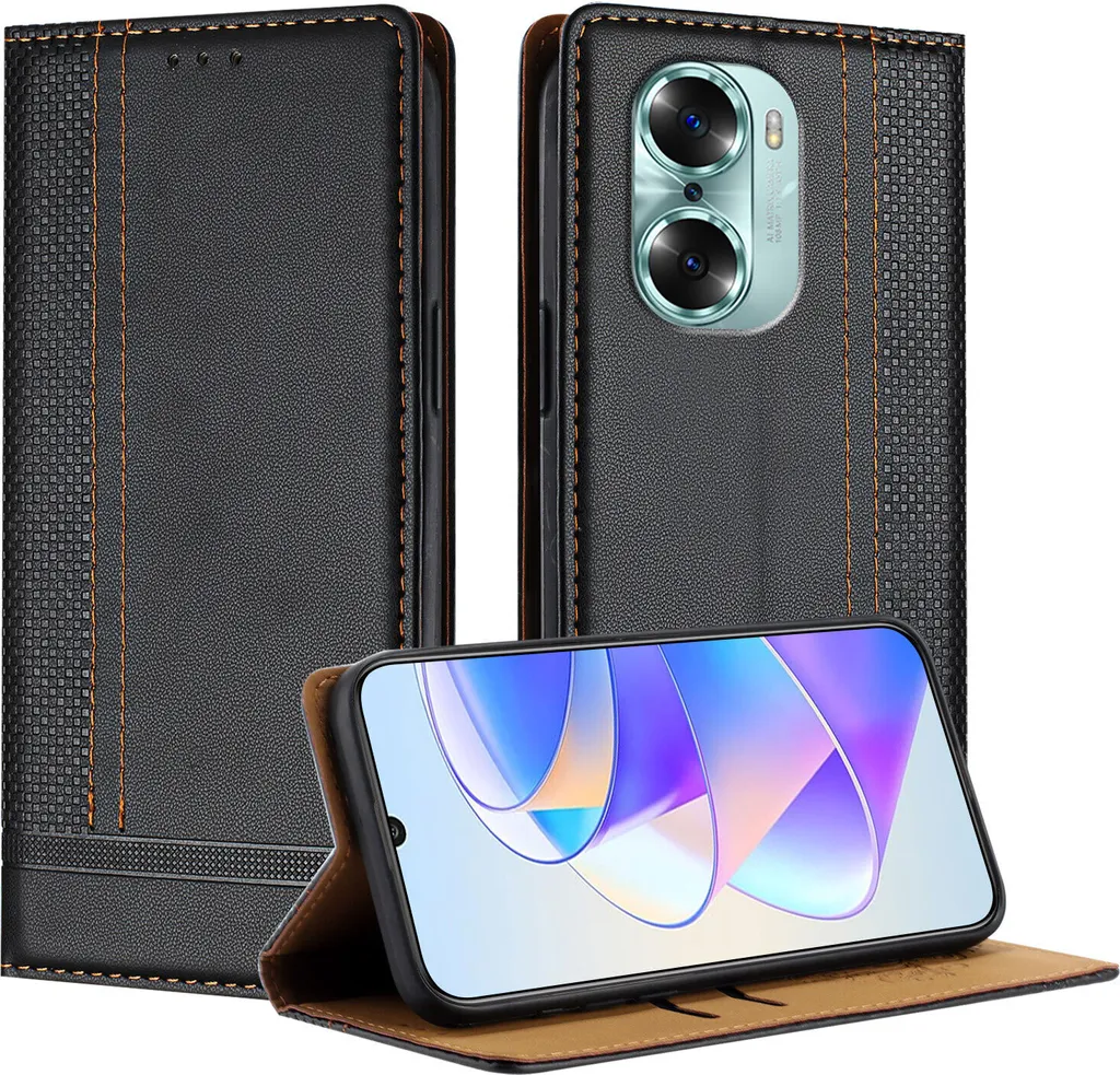 Custodia Protettiva Honor 60 Pelle Nera: Sottile, Funzionale con Stand