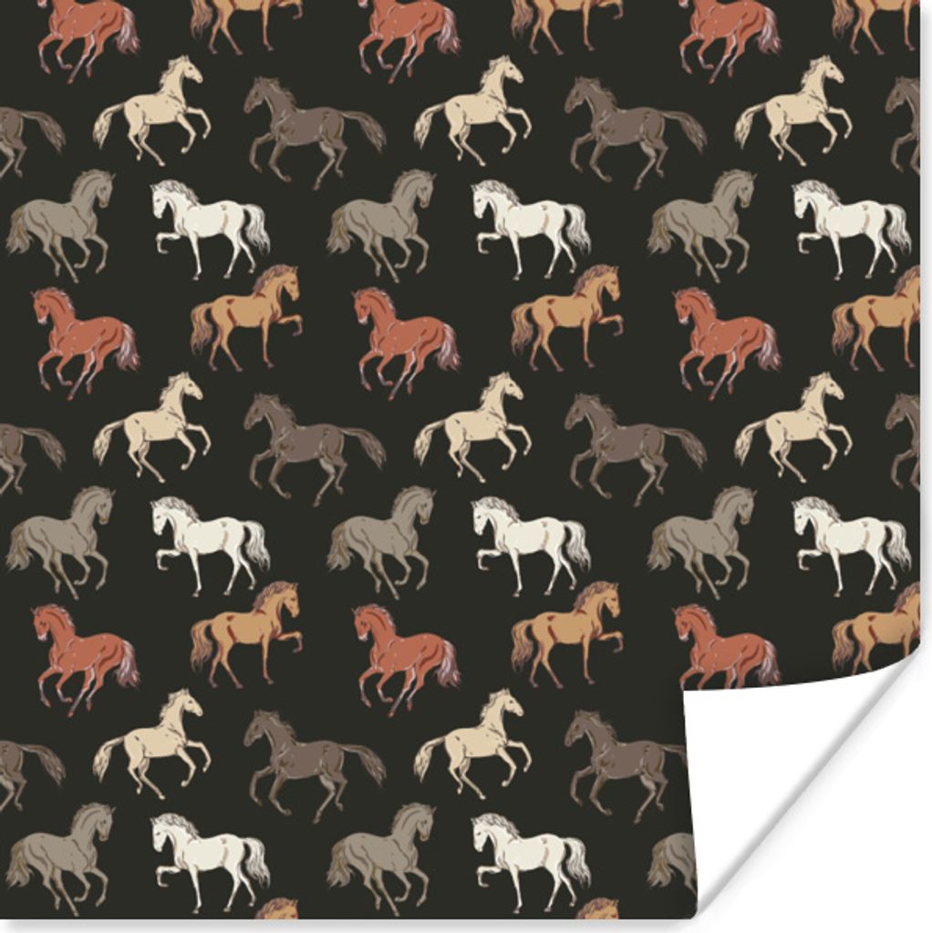MuchoWow Poster Pferde - Schwarz - Muster - Mädchen - Kinder - Mädchen 30x30 cm - Wandposter - Printing
