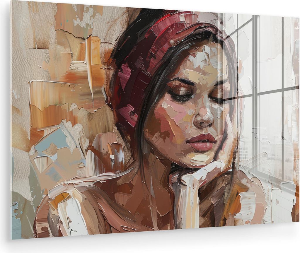 MuchoWow Glasbilder - Bilder auf Wandbild - Foto auf Glas Frau - Lackierung - Porträt - Modern 90x60 cm Wanddekoration aus Glas - Acrylglasbild - ...