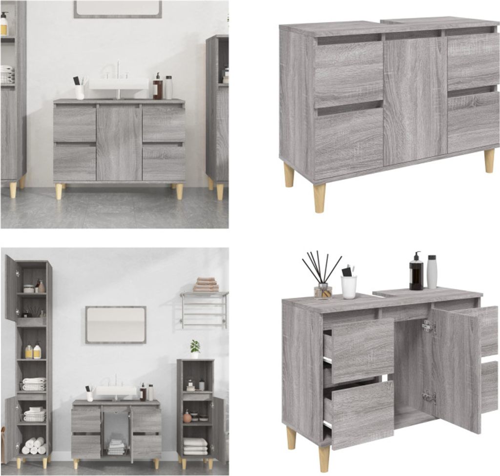 vidaXL Waschbeckenunterschrank Grau Sonoma 80x33x60 cm Holzwerkstoff - Waschbeckenunterschrank - Waschbeckenunterschränke - Badezimmerschrank - Wa...