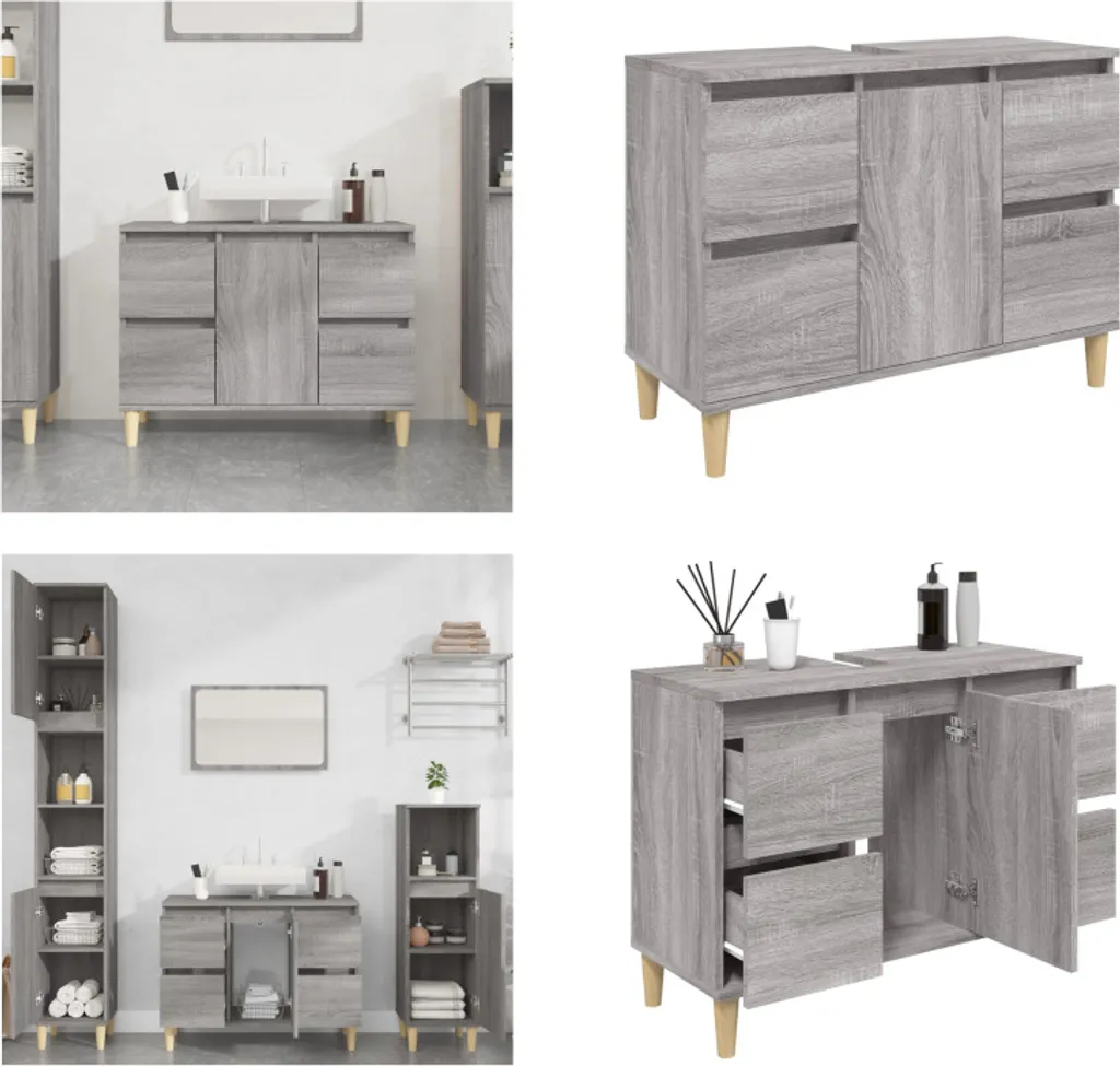 Mobile Bagno Grigio Sonoma 80 cm vidaXL - Mobiletto per Lavabo Moderno