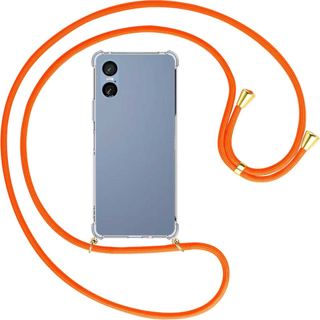 Handykette Backcover-Schutzhülle mit Band (Metall goldfarben) für Sony Xperia 5 VI / 10 VI - neonorange