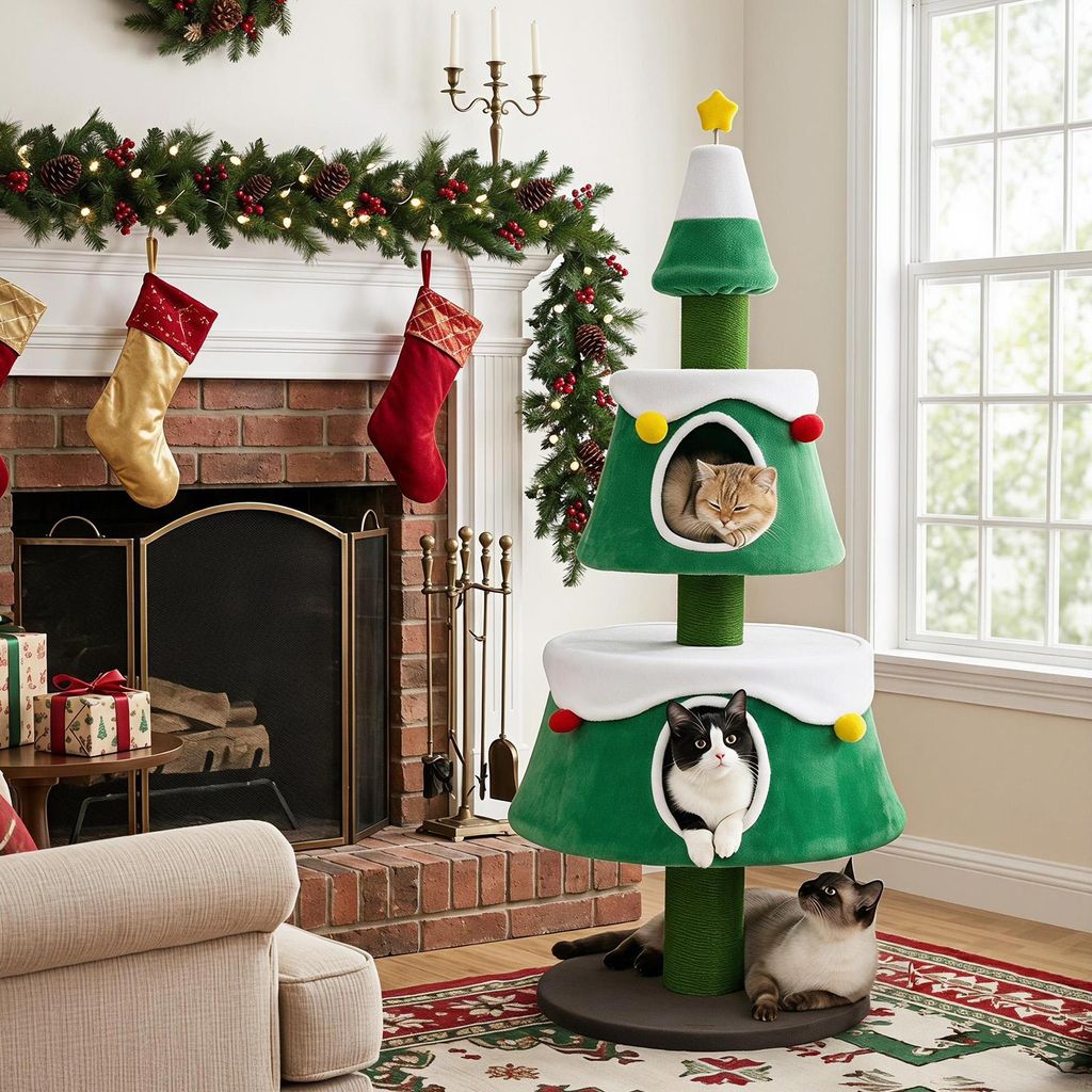 COSTWAY, Albero di Natale per gatti, 156 cm, Tiragraffi per Immagine del prodotto 