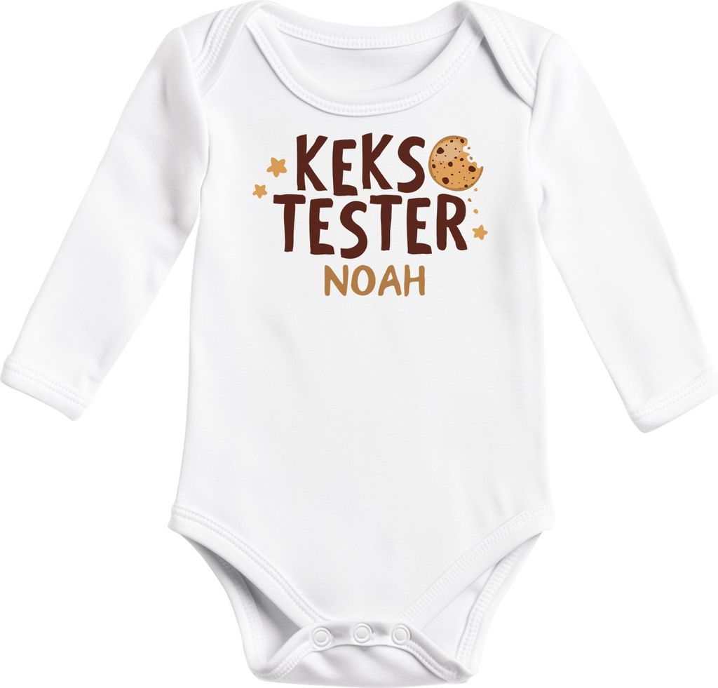 Baby Body langarm Kekstester mit Wunschname personalisiert Cookie Monster Weihnachten XMAS Outfit Mädchen Jungen MoonWorks