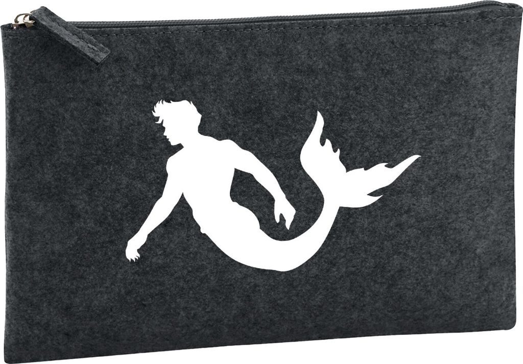 Huuraa Kulturbeutel Meermann Silhouette 1 Liter Charcoal Filz Kosmetiktasche Geschenkidee