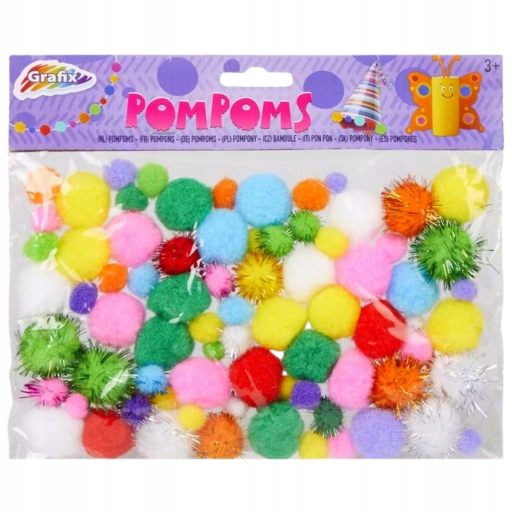 Zestaw kolorowych pomponów Grafix - 150 sztuk - Puszyste Zdjęcie produktu 