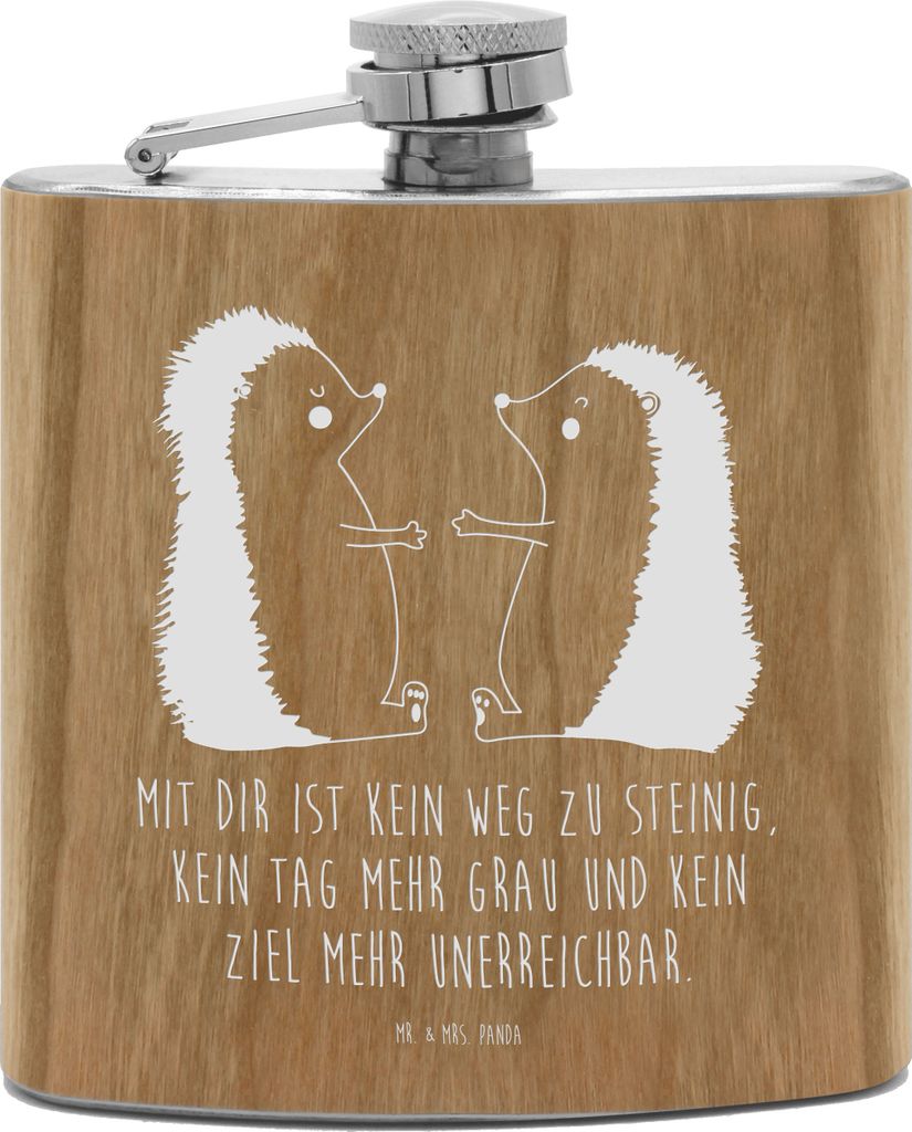 Mr. & Mrs. Panda Flachmann Igel Liebe - Transparent - Geschenk, Hochzeit, Liebesgeschenk, Freundin, Hochzeitstag, feldflasche, Likörflasche, spiri...