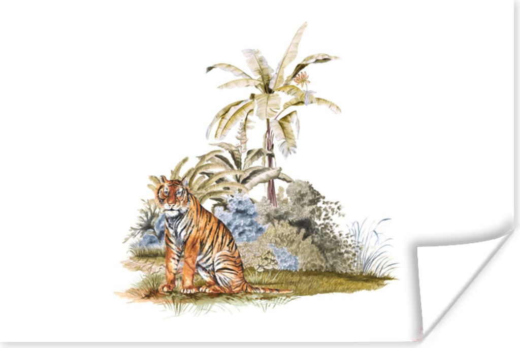 MuchoWow Poster Tiger - Baum - Weiß 60x40 cm - Schlafzimmerdekoration